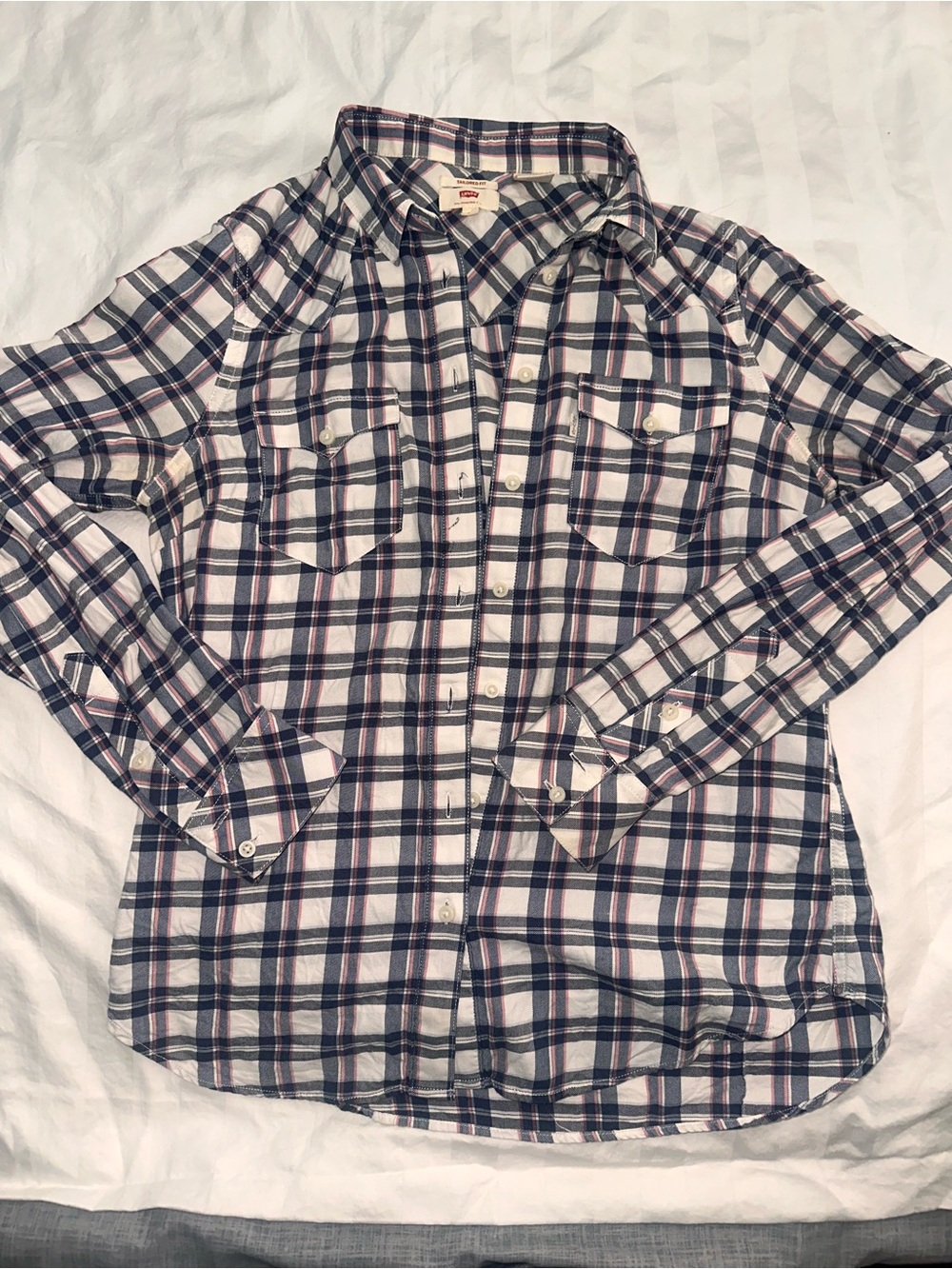 Levi's Men's Navy, White & Pink Plaid Button-Down Shirt